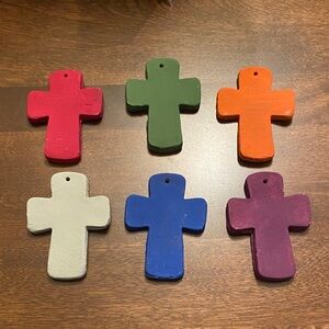 Handcrafted Clay Colorful Cross Holiday Ornaments Set